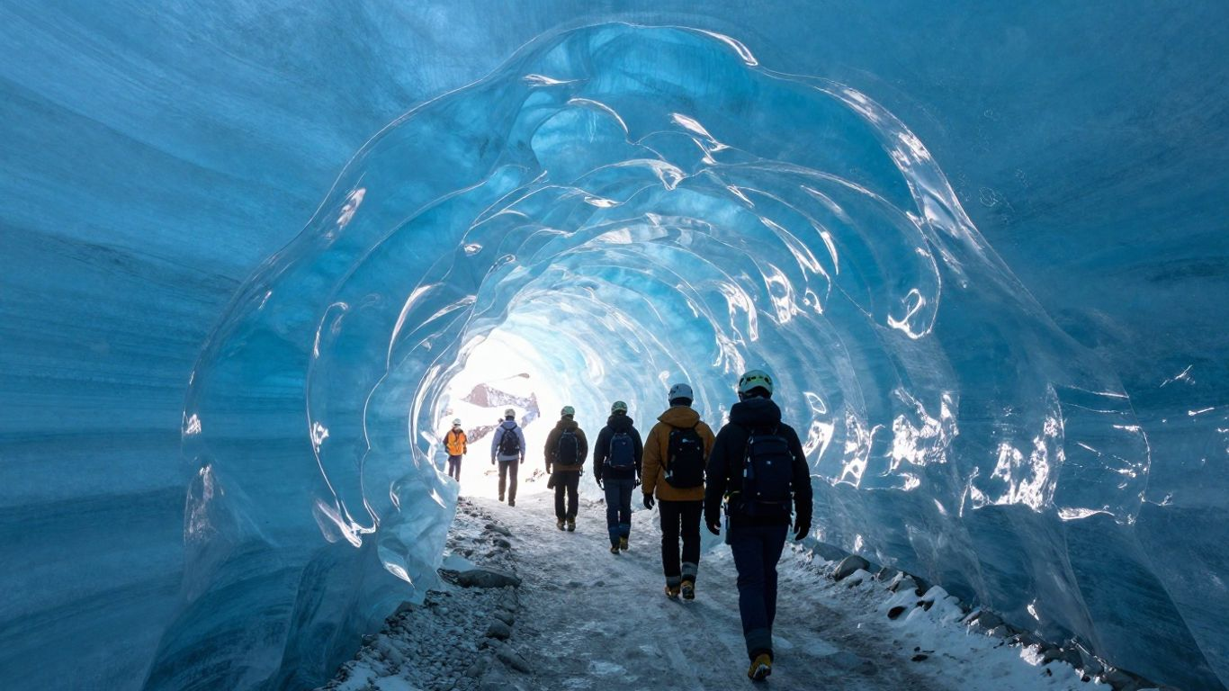 Certified guides leading tourists through icy chambers