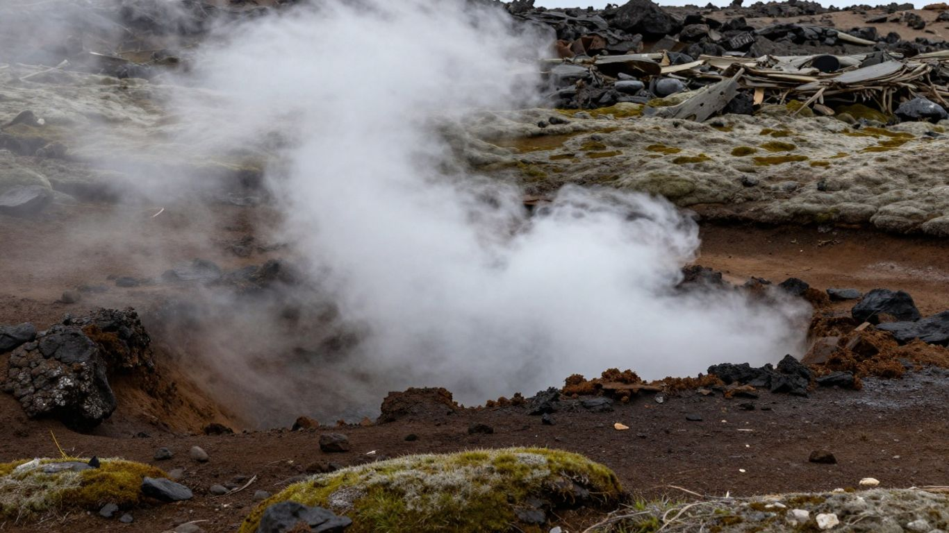 Geothermal steam vents rising in Iceland