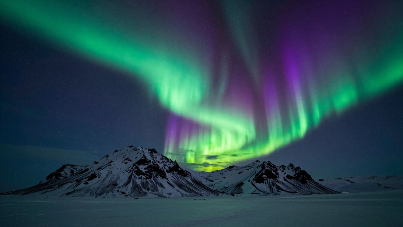 The dancing northern lights light up the dark sky
