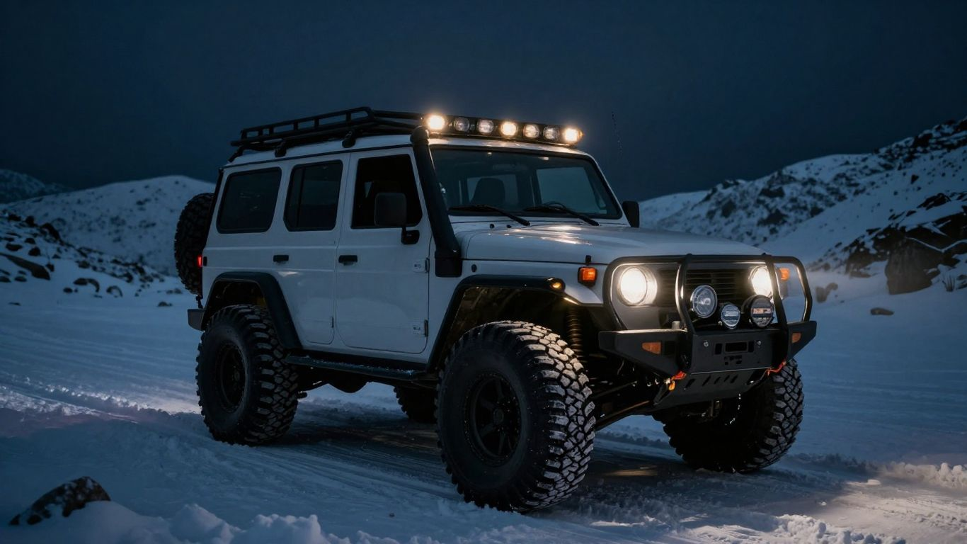 Super jeep in snowy terrain