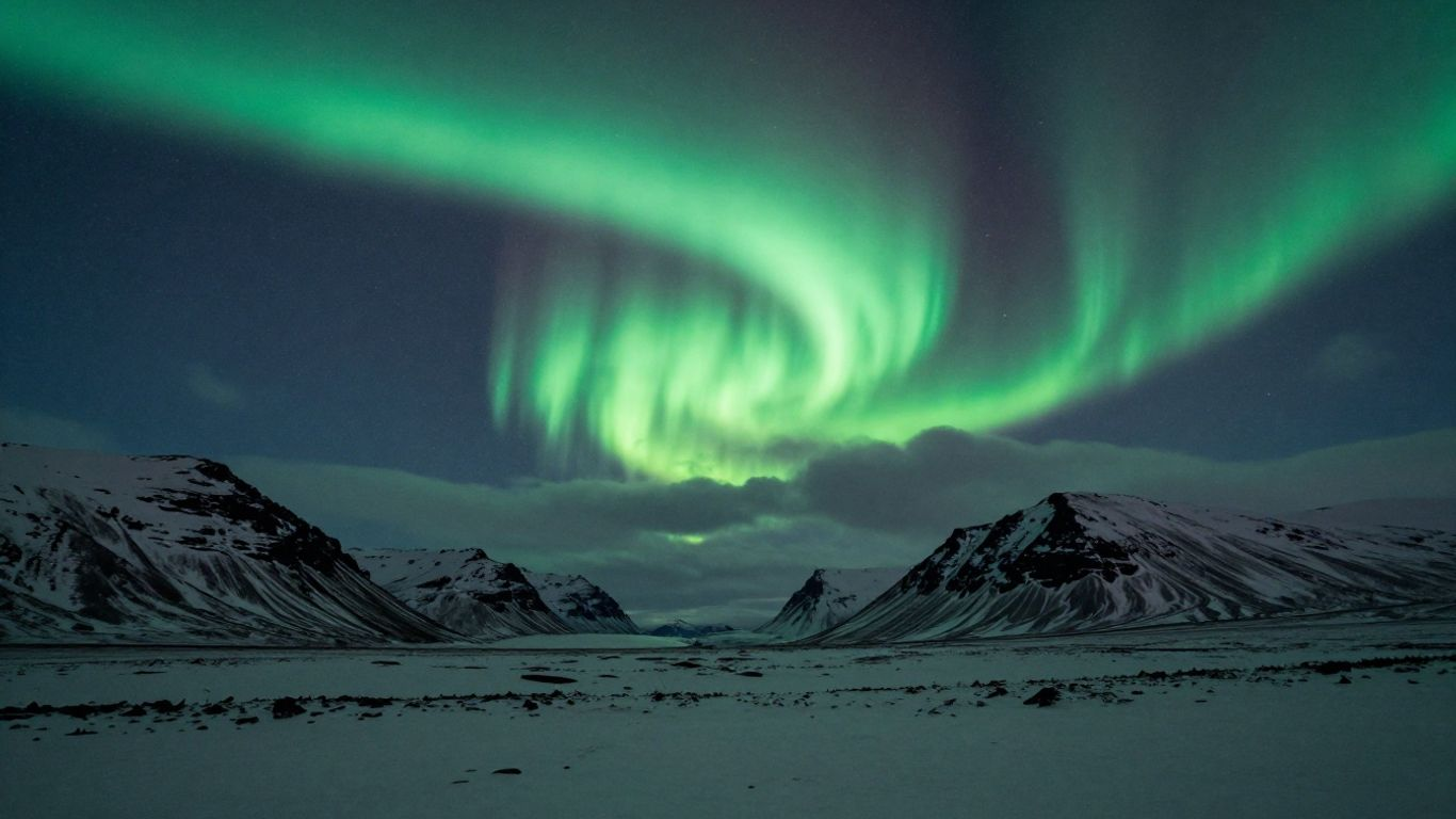 Aurora over Icelandic mountains