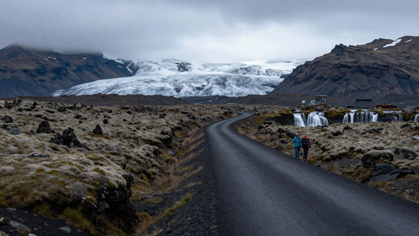 Icelandic honeymoon road through volcanic landscape