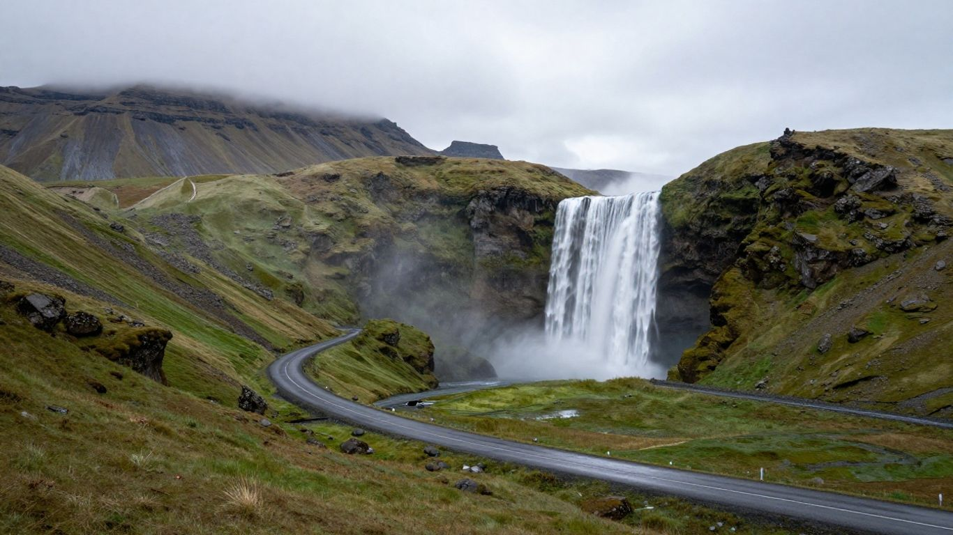 South Coast waterfalls beside Icelandic cliffs